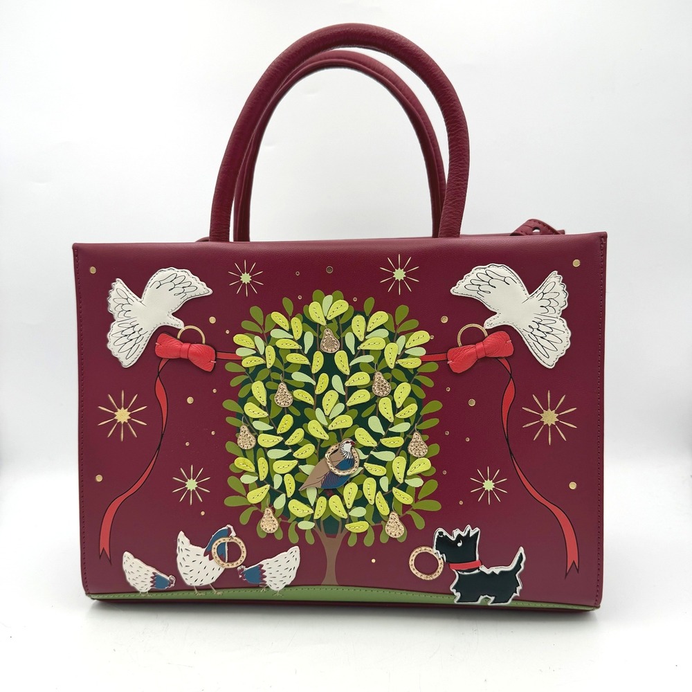NWOT Radley London Satchel Women Burgundy 12 Days of Christmas Partridge Bag